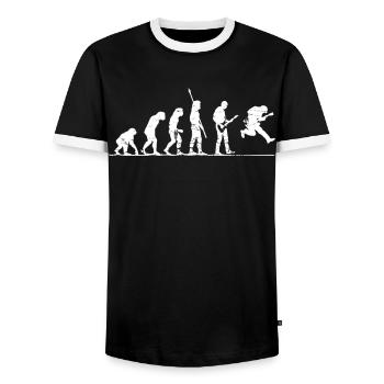 Gitarrenspieler Evolution, Gitarrist - Männer Kontrast-T-Shirt - Schwarz/Weiß - Vorne - AI Model Female 172 light (172cm) & AI Model Male 178 light (178cm)