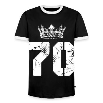70 Number crown - Men's Ringer Shirt - black/white - Front - AI Model Female 172 light (172cm) & AI Model Male 178 light (178cm)