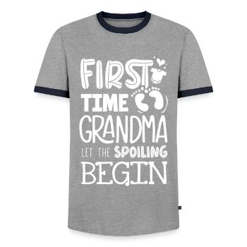 Grandma for the first time - Men's Ringer Shirt - grey/navy  - Front - AI Model Female 172 light (172cm) & AI Model Male 178 light (178cm)