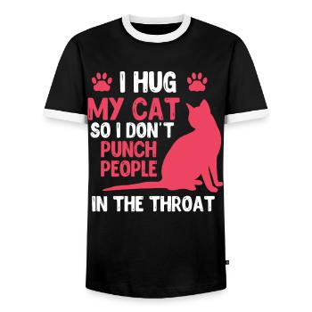 Ich Umarme Meine Katze, Damit Ich Keine Leute - Männer Kontrast-T-Shirt - Schwarz/Weiß - Vorne - AI Model Female 172 light (172cm) & AI Model Male 178 light (178cm)