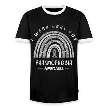 We Wear Gray For Phasmophobia Consciousness - Men's Ringer Shirt - black/white - Front - AI Model Female 172 light (172cm) & AI Model Male 178 light (178cm)