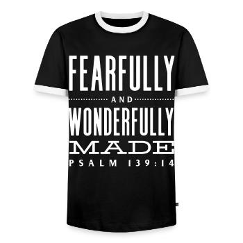 Ängstlich Und Wunderbar Gemachter Psalm 139 - Männer Kontrast-T-Shirt - Schwarz/Weiß - Vorne - AI Model Female 172 light (172cm) & AI Model Male 178 light (178cm)