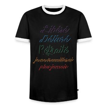 Délivré Libéré Retraité Je ne travaillerai plus - T-shirt contrasté Homme - noir/blanc - Devant - AI Model Female 172 light (172cm) & AI Model Male 178 light (178cm)