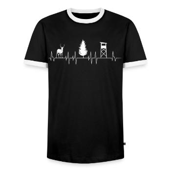 Hunting, deer, boar hunter, hunting hobby - Men's Ringer Shirt - black/white - Front - AI Model Female 172 light (172cm) & AI Model Male 178 light (178cm)