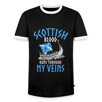 Scottish Blood Runs Through My Veins - Men's Ringer Shirt - black/white - Front - AI Model Female 172 light (172cm) & AI Model Male 178 light (178cm)