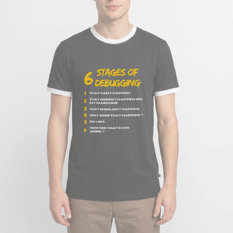 6 Stages of Debugging Bug Coding Computer Programm Männer Kontrast-T-Shirt