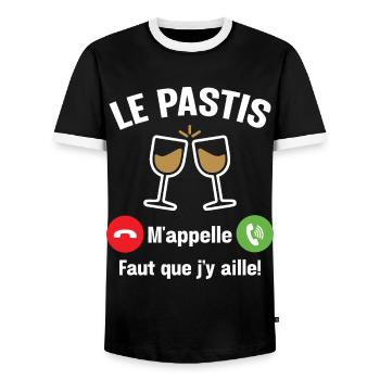Le pastis m'appelle - Cadeau humour apéro alcool - T-shirt contrasté Homme - noir/blanc - Devant - AI Model Female 172 light (172cm) & AI Model Male 178 light (178cm)