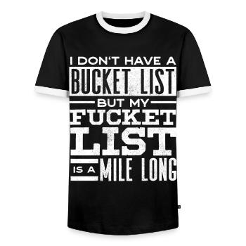 Bucket list, sarcasme, citation sarcastique - T-shirt contrasté Homme - noir/blanc - Devant - AI Model Female 172 light (172cm) & AI Model Male 178 light (178cm)