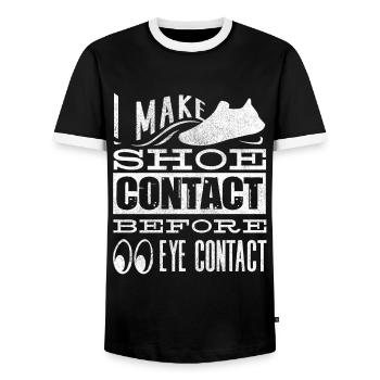 I make shoe contact before eye contact - Men's Ringer Shirt - black/white - Front - AI Model Female 172 light (172cm) & AI Model Male 178 light (178cm)