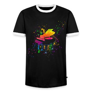 Piano, Pianist - Men's Ringer Shirt - black/white - Front - AI Model Female 172 light (172cm) & AI Model Male 178 light (178cm)