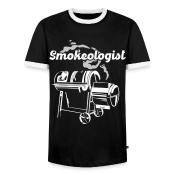Smokoligist, BBQ, Grill, - Men's Ringer Shirt - black/white - Front - AI Model Female 172 light (172cm) & AI Model Male 178 light (178cm)