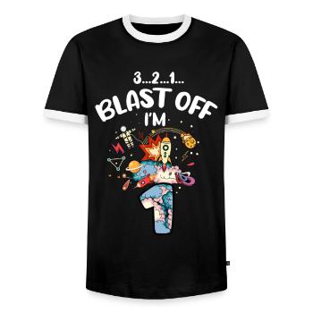Blast Off J’ai 1 an, 1er anniversaire - T-shirt contrasté Homme - noir/blanc - Devant - AI Model Female 172 light (172cm) & AI Model Male 178 light (178cm)