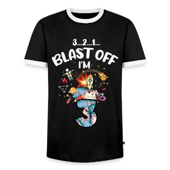 Blast Off J’ai 3 ans, 3ème anniversaire - T-shirt contrasté Homme - noir/blanc - Devant - AI Model Female 172 light (172cm) & AI Model Male 178 light (178cm)