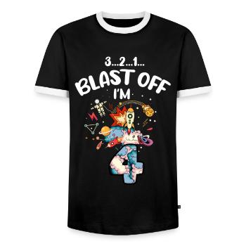 Blast Off Ich Bin 4 Jahre Alt, 4. Geburtstag - Männer Kontrast-T-Shirt - Schwarz/Weiß - Vorne - AI Model Female 172 light (172cm) & AI Model Male 178 light (178cm)
