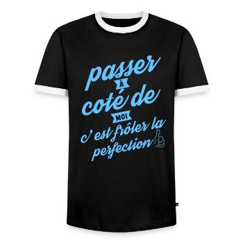 Passer à coté de moi c est frôler la perfection - T-shirt contrasté Homme - noir/blanc - Devant - AI Model Female 172 light (172cm) & AI Model Male 178 light (178cm)