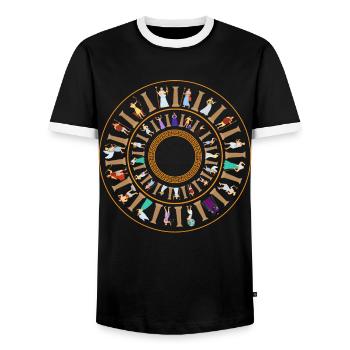 Rad Der Griechischen Mythologie - Männer Kontrast-T-Shirt - Schwarz/Weiß - Vorne - AI Model Female 172 light (172cm) & AI Model Male 178 light (178cm)