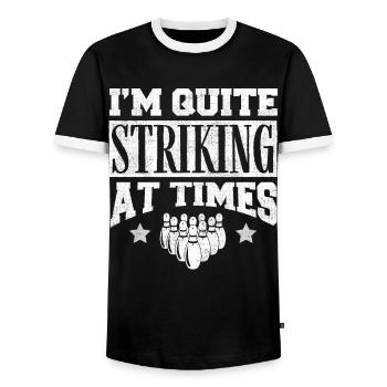 Bowling Player Gift, Bowler - Men's Ringer Shirt - black/white - Front - AI Model Female 172 light (172cm) & AI Model Male 178 light (178cm)