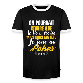 Dans ma Tête je joue au poker - T-shirt contrasté Homme - noir/blanc - Devant - AI Model Female 172 light (172cm) & AI Model Male 178 light (178cm)