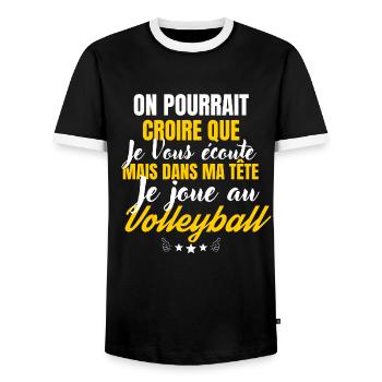 Dans ma Tête je joue au volleyball - T-shirt contrasté Homme - noir/blanc - Devant - AI Model Female 172 light (172cm) & AI Model Male 178 light (178cm)