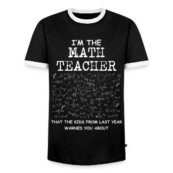 Professeur de mathématiques Licorne - T-shirt contrasté Homme - noir/blanc - Devant - AI Model Female 172 light (172cm) & AI Model Male 178 light (178cm)