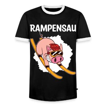 Rampensau Ski Schwein Winterurlaub Geschenk - Männer Kontrast-T-Shirt - Schwarz/Weiß - Vorne - AI Model Female 172 light (172cm) & AI Model Male 178 light (178cm)