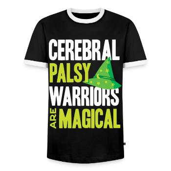 Hebral palsy, cerebral palsy consciousness - Men's Ringer Shirt - black/white - Front - AI Model Female 172 light (172cm) & AI Model Male 178 light (178cm)