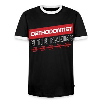 Kieferorthopäden, Zahnarzt, Zahnärztlicher Dienst - Männer Kontrast-T-Shirt - Schwarz/Weiß - Vorne - AI Model Female 172 light (172cm) & AI Model Male 178 light (178cm)