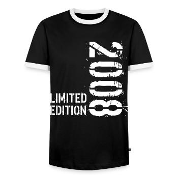 LIMITED EDITION 2008 - Men's Ringer Shirt - black/white - Front - AI Model Female 172 light (172cm) & AI Model Male 178 light (178cm)