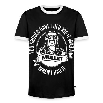 Vokuhila, Vokuhila-Frisur, Frisur, - Männer Kontrast-T-Shirt - Schwarz/Weiß - Vorne - AI Model Female 172 light (172cm) & AI Model Male 178 light (178cm)