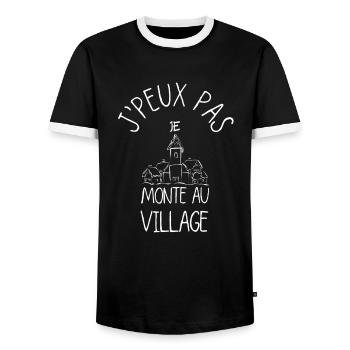 J'peux pas je monte au village - T-shirt contrasté Homme - noir/blanc - Devant - AI Model Female 172 light (172cm) & AI Model Male 178 light (178cm)