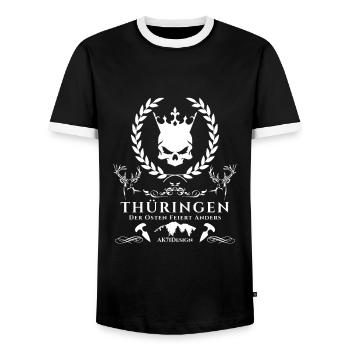 Thüringen-Der Osten feiert anders ! - Männer Kontrast-T-Shirt - Schwarz/Weiß - Vorne - AI Model Female 172 light (172cm) & AI Model Male 178 light (178cm)