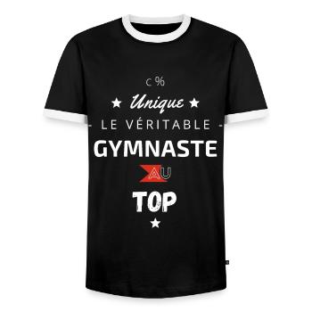 Le Véritable Gymnaste au top - T-shirt contrasté Homme - noir/blanc - Devant - AI Model Female 172 light (172cm) & AI Model Male 178 light (178cm)