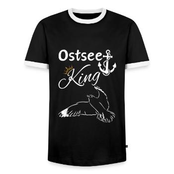 Baltic Sea King-Baltic Sea King Anchor and Seagull - Men's Ringer Shirt - black/white - Front - AI Model Female 172 light (172cm) & AI Model Male 178 light (178cm)
