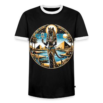 Bastet Katzengöttin Ägypten Ägyptische Mythologie - Männer Kontrast-T-Shirt - Schwarz/Weiß - Vorne - AI Model Female 172 light (172cm) & AI Model Male 178 light (178cm)