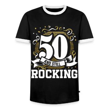 50th Birthday Party Bday Fiftieth Birthday - Men's Ringer Shirt - black/white - Front - AI Model Female 172 light (172cm) & AI Model Male 178 light (178cm)