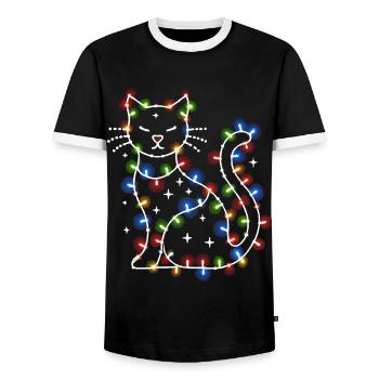 Cat Christmas Holiday Time - Men's Ringer Shirt - black/white - Front - AI Model Female 172 light (172cm) & AI Model Male 178 light (178cm)