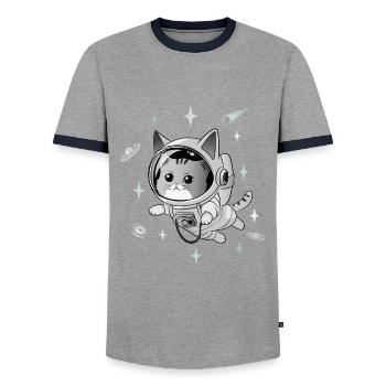 Astronaut Cat - Men's Ringer Shirt - grey/navy  - Front - AI Model Female 172 light (172cm) & AI Model Male 178 light (178cm)