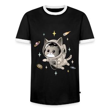 Astronaut Cat in Space - Men's Ringer Shirt - black/white - Front - AI Model Female 172 light (172cm) & AI Model Male 178 light (178cm)