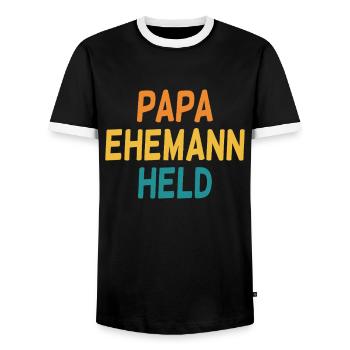 Papa Ehemann Held Herrentag Und Wandertag - Männer Kontrast-T-Shirt - Schwarz/Weiß - Vorne - AI Model Female 172 light (172cm) & AI Model Male 178 light (178cm)