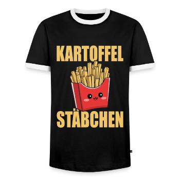 Kartoffel Stäbchen Pommestüte Pommesbude Geschenk - Männer Kontrast-T-Shirt - Schwarz/Weiß - Vorne - AI Model Female 172 light (172cm) & AI Model Male 178 light (178cm)
