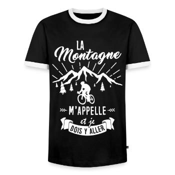 T-shirt Vélo - La Montagne m'appelle - T-shirt contrasté Homme - noir/blanc - Devant - AI Model Female 172 light (172cm) & AI Model Male 178 light (178cm)
