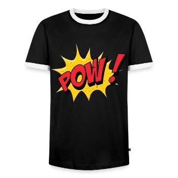 POW! Comic Speech Bubble - Cartoon Funny Pop Art - Men's Ringer Shirt - black/white - Front - AI Model Female 172 light (172cm) & AI Model Male 178 light (178cm)