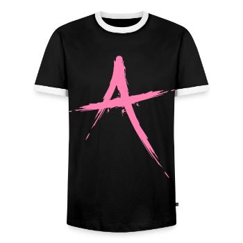 Letter A Design Brush in Pink Pink - Men's Ringer Shirt - black/white - Front - AI Model Female 172 light (172cm) & AI Model Male 178 light (178cm)