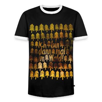 Ich bin im WALD | übernachten Outdoor schlafen - Männer Kontrast-T-Shirt - Schwarz/Weiß - Vorne - AI Model Female 172 light (172cm) & AI Model Male 178 light (178cm)