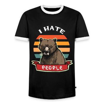 I hate people - bear grizzly brown bear gift - Men's Ringer Shirt - black/white - Front - AI Model Female 172 light (172cm) & AI Model Male 178 light (178cm)