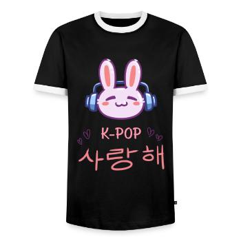 süßer K-Pop Hase - Kpop Music Geschenkidee - Männer Kontrast-T-Shirt - Schwarz/Weiß - Vorne - AI Model Female 172 light (172cm) & AI Model Male 178 light (178cm)