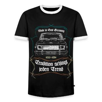 Oldtimer DDR W 353 Retro Tuning Low #lowddr - Männer Kontrast-T-Shirt - Schwarz/Weiß - Vorne - AI Model Female 172 light (172cm) & AI Model Male 178 light (178cm)