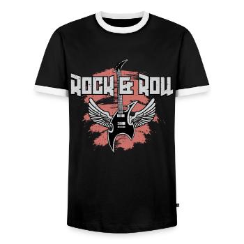 Rock And Roll Guitar - Men's Ringer Shirt - black/white - Front - AI Model Female 172 light (172cm) & AI Model Male 178 light (178cm)