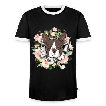 Süsser Kleiner Boston Terrier Geschenk - Männer Kontrast-T-Shirt - Schwarz/Weiß - Vorne - AI Model Female 172 light (172cm) & AI Model Male 178 light (178cm)