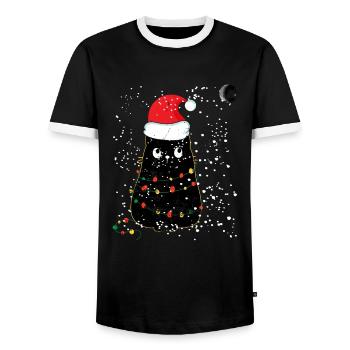 Weihnachtskatze / Weihnachtslicht / Miau Weihnachten - Männer Kontrast-T-Shirt - Schwarz/Weiß - Vorne - AI Model Female 172 light (172cm) & AI Model Male 178 light (178cm)